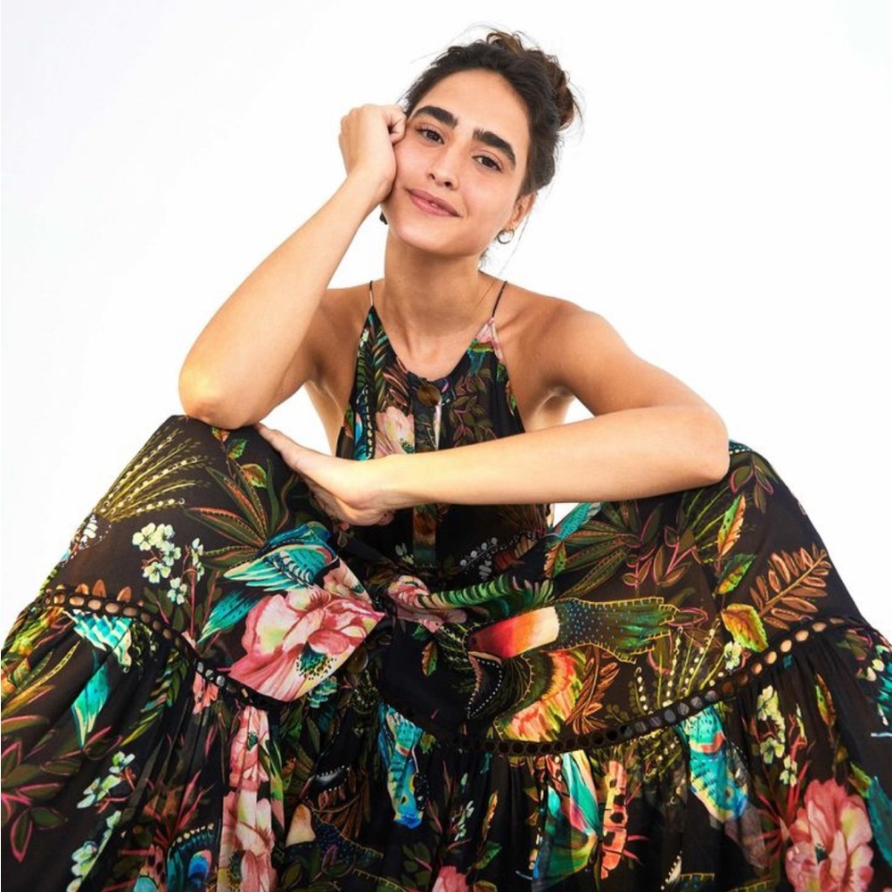FARM Rio Black Floral tent maxi Dress L